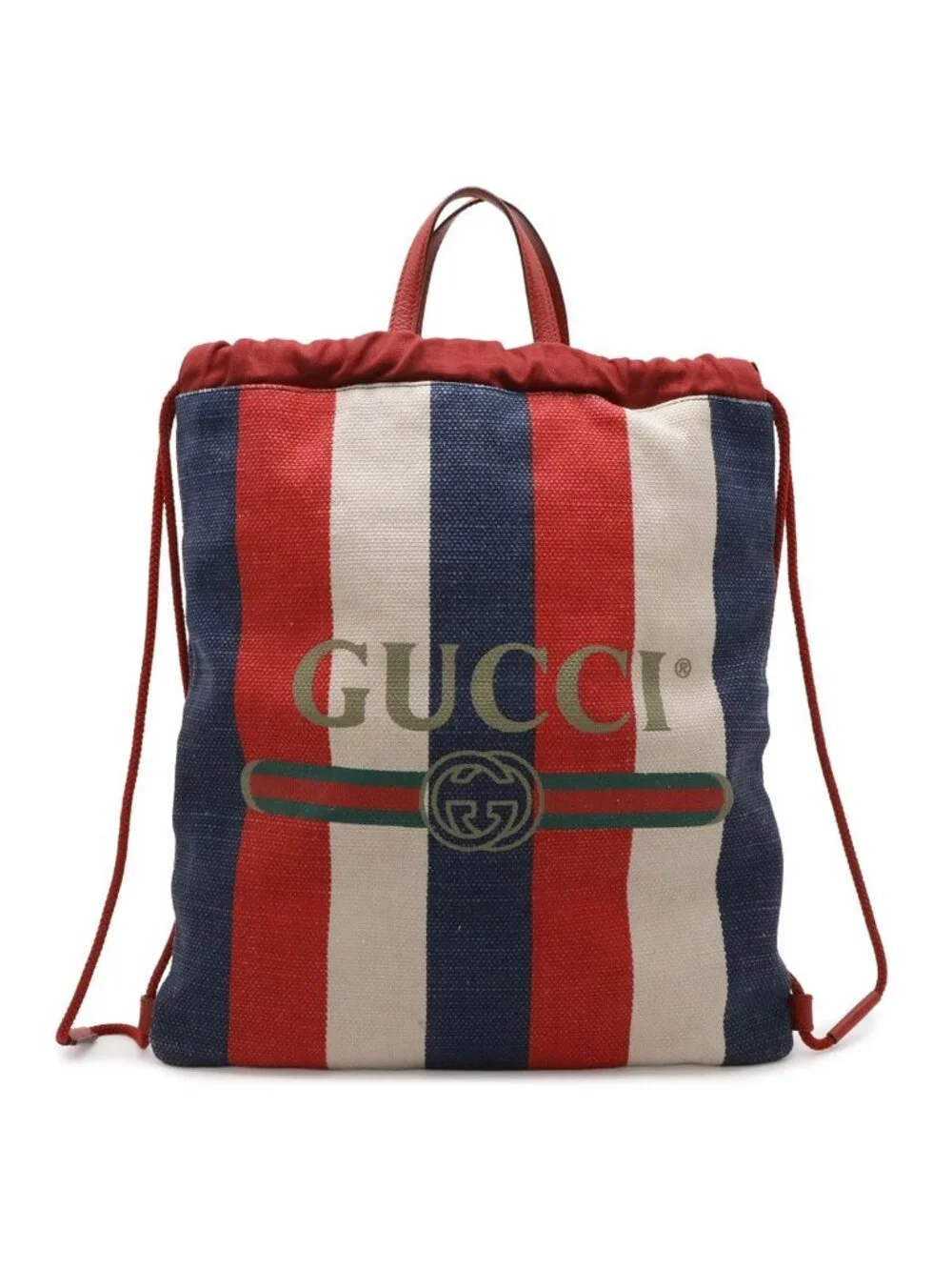 Gucci Print Tricolor Drawstring Backpack Canvas Leather Red Blue